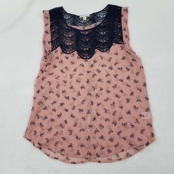 ~ Pleione Tank‎ Top S Bow Sheer Pink Blue Crochet S - Picture 1 of 8